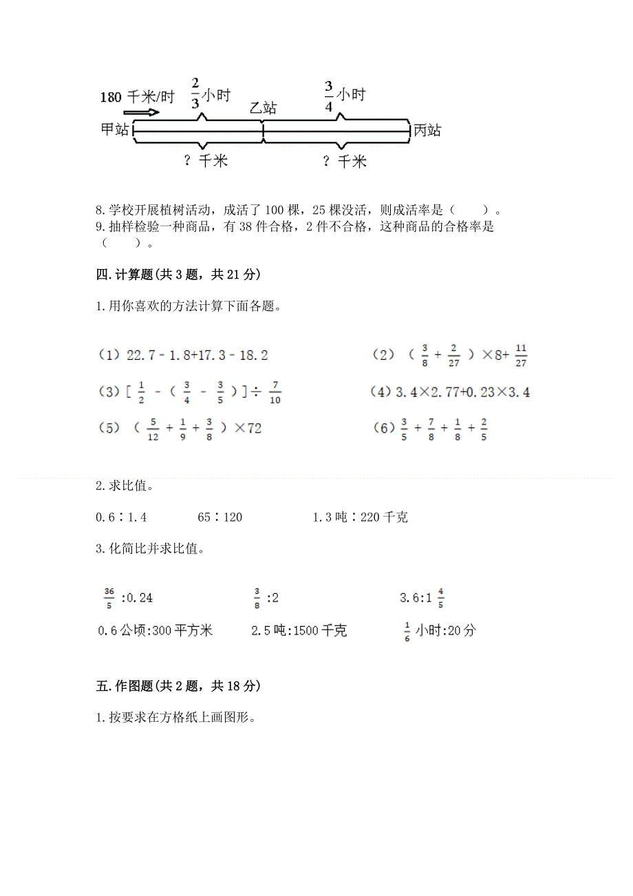 人教版六年级上学期期末质量监测数学试题【a卷】.docx_第3页