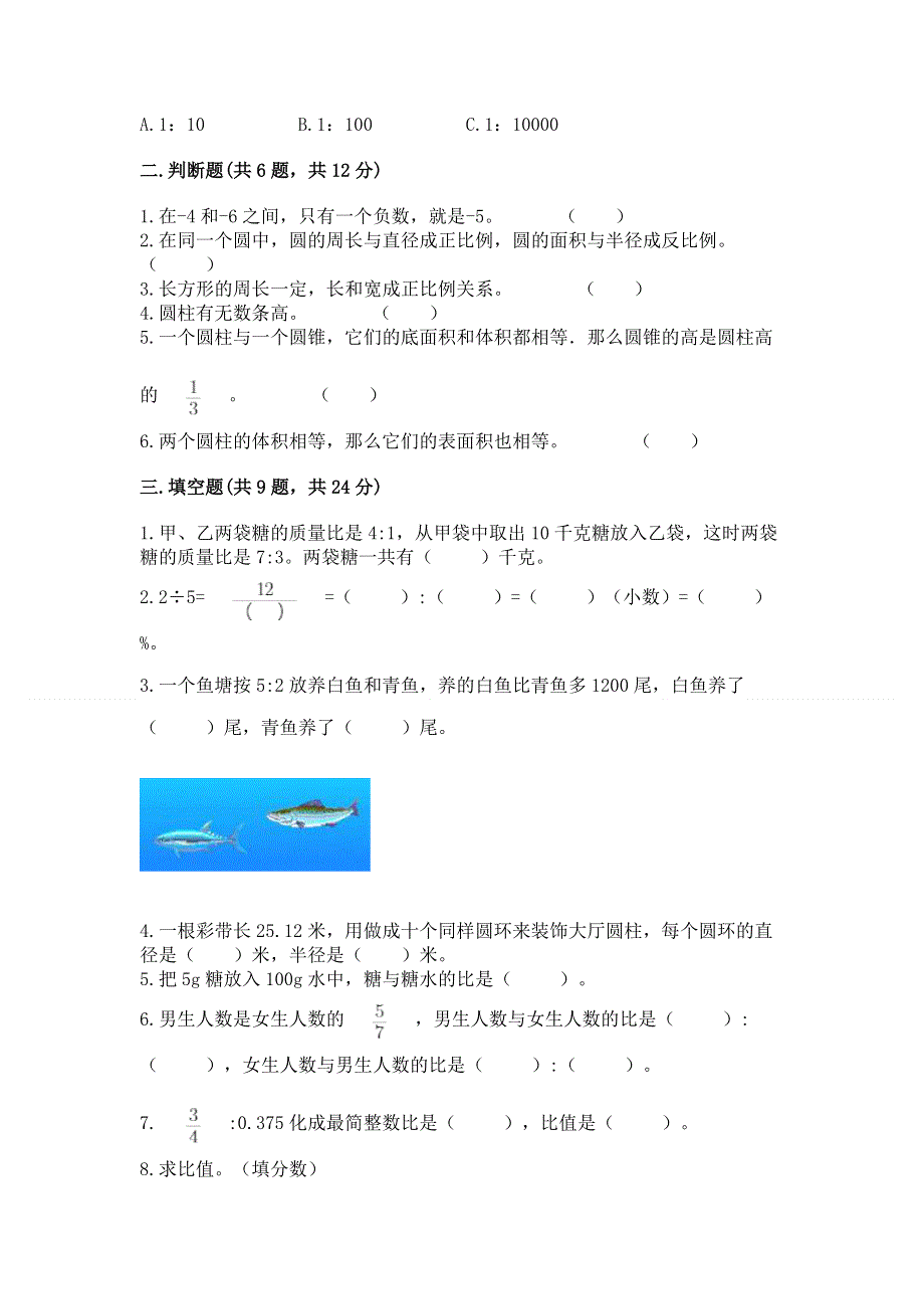 人教版小学六年级下册数学期末测试卷精品（完整版）.docx_第2页