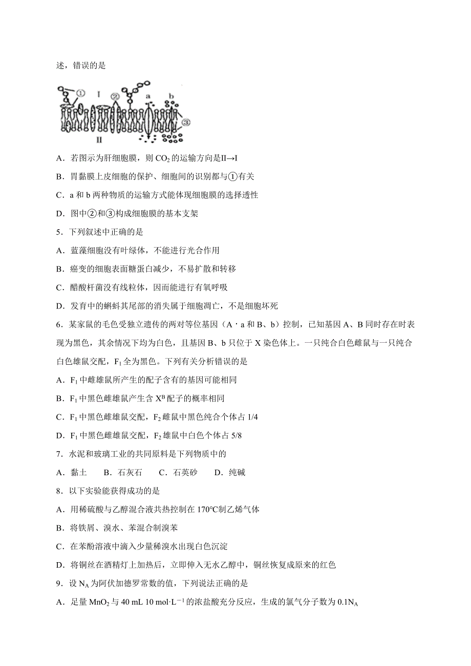 四川省泸县第二中学2021届高三上学期开学考试理科综合试题 WORD版含答案.doc_第2页