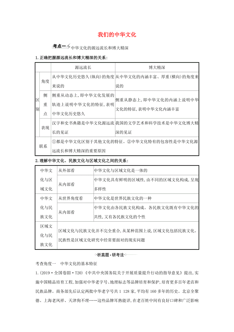 2021届高考政治一轮复习 第三单元 中华文化与民族精神 6 我们的中华文化练习（含解析）新人教版必修3.doc_第1页