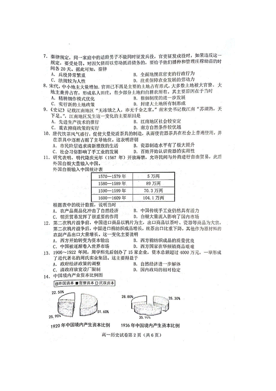 四川省达州市2020-2021学年高一历史下学期期末检测试题（扫描版）.doc_第2页