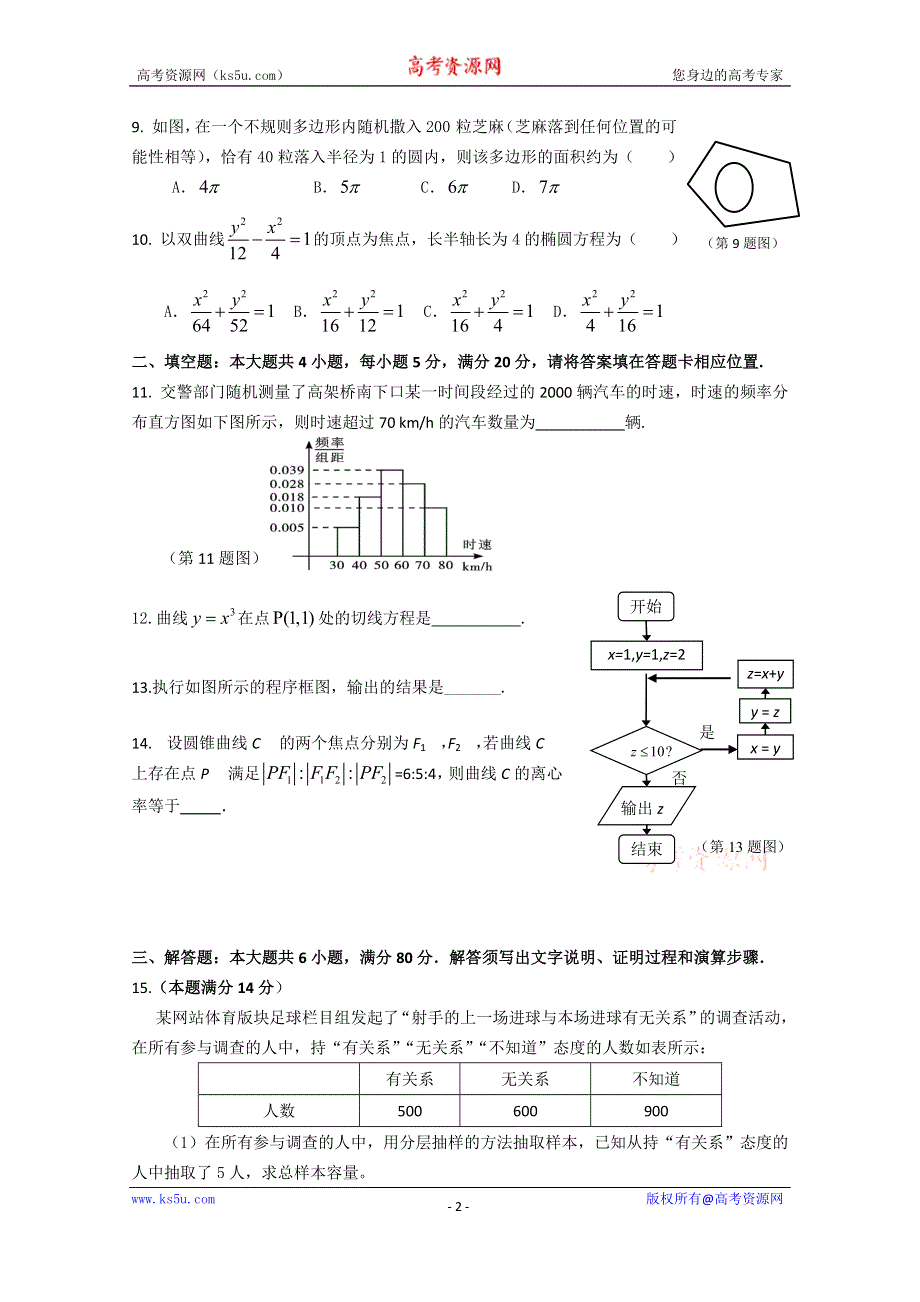 广东省惠州市2014-2015学年高二上学期期末考试数学文试题 WORD版含答案.doc_第2页