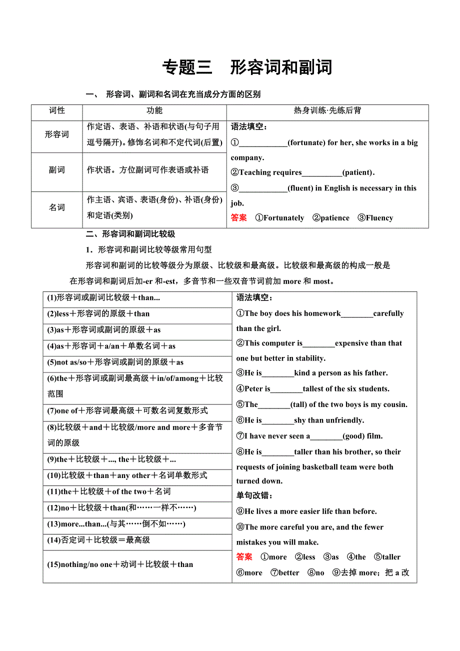 《导学教程》2017届高三英语二轮高考专题辅导与训练教师用书：第三部分 专题三　形容词和副词 WORD版含解析.doc_第1页