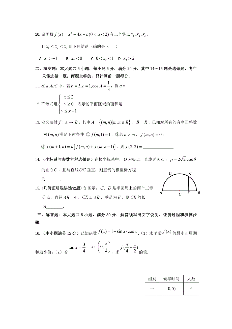 广东省惠州市2014届高三第一次调研考试数学（文）试题 WORD版含答案.doc_第2页