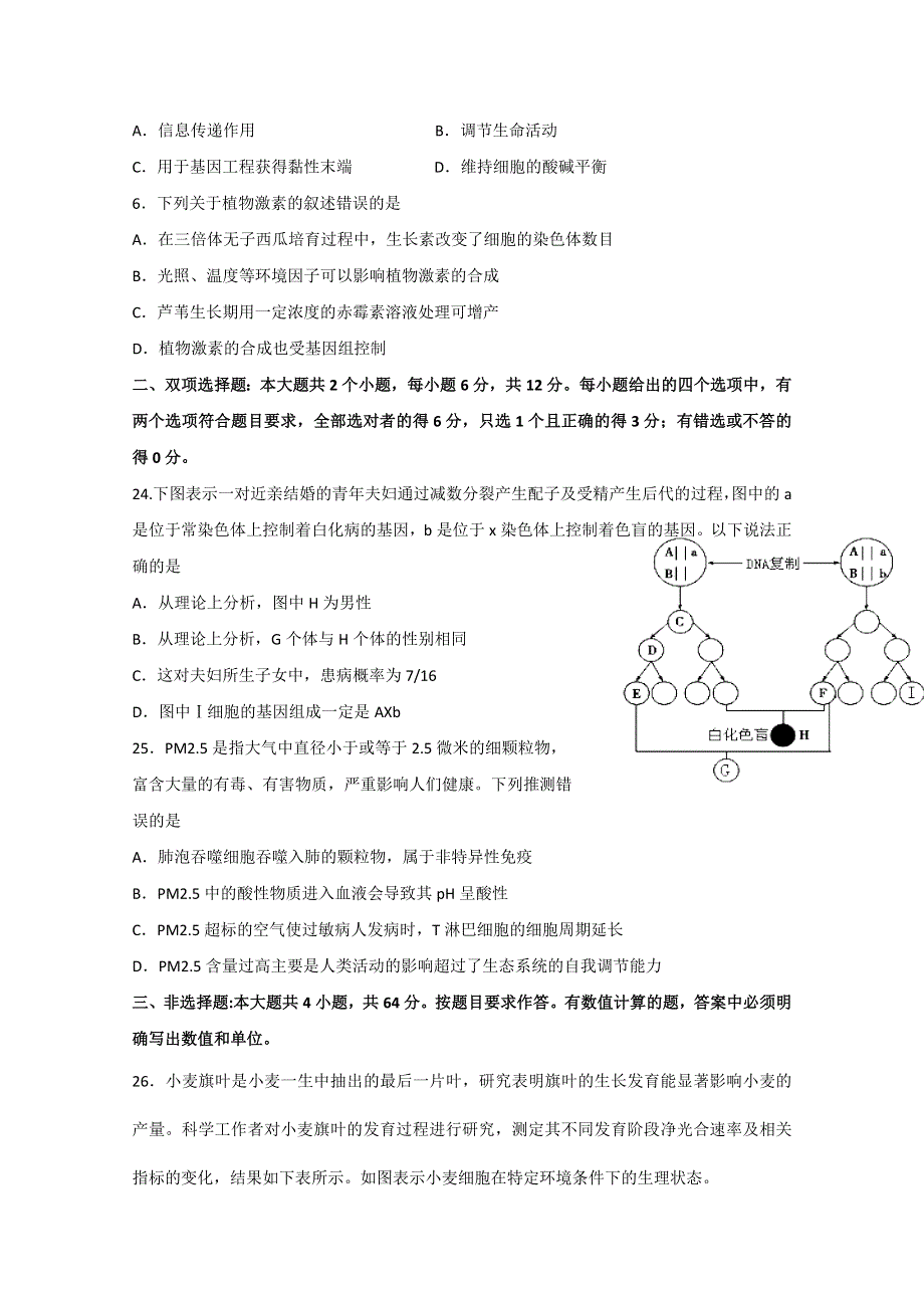 广东省惠州市2015届高三一轮综合测试三调模拟生物试题 WORD版含答案.doc_第2页