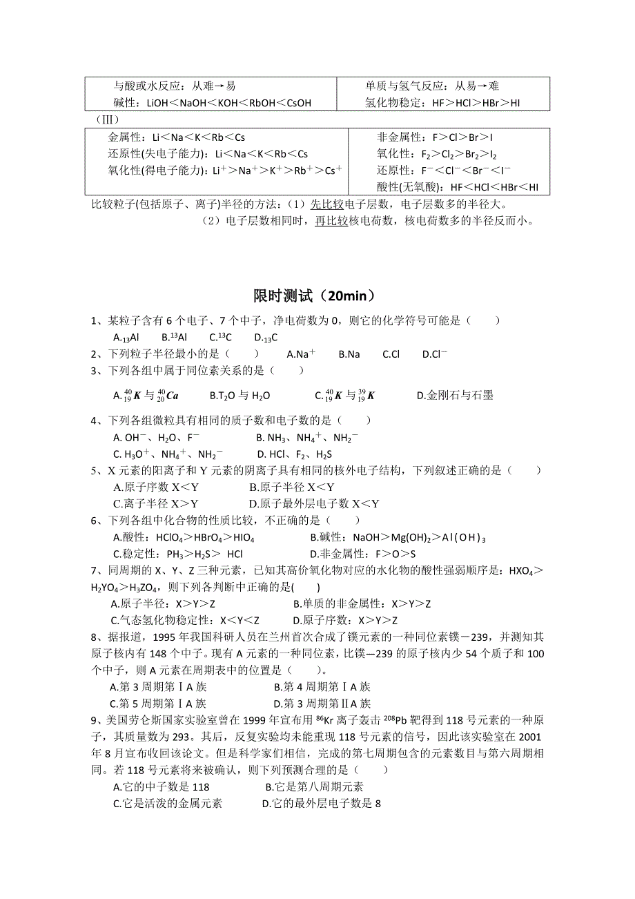 2012年高一化学：《核外电子排布与元素周期律》同步练习1（苏教版必修2）.doc_第3页