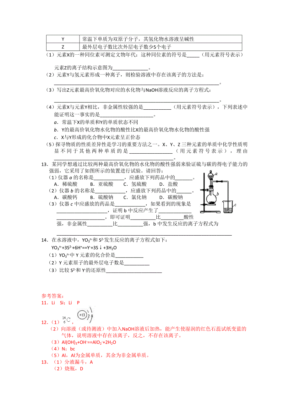 2012年高一化学：《原子核外电子排布与元素周期律-元素周期律》同步练习10（苏教版必修2）.doc_第2页