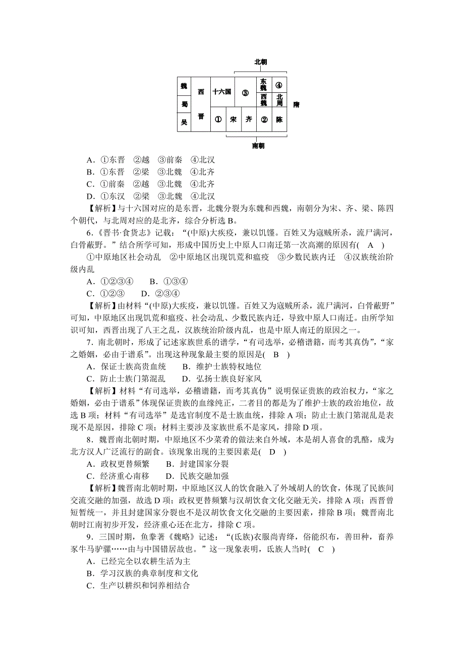 2021-2022学年高一历史部编版必修上册高效精练：第5课三国两晋南北朝的政权更迭与民族交融 WORD版含解析.docx_第2页