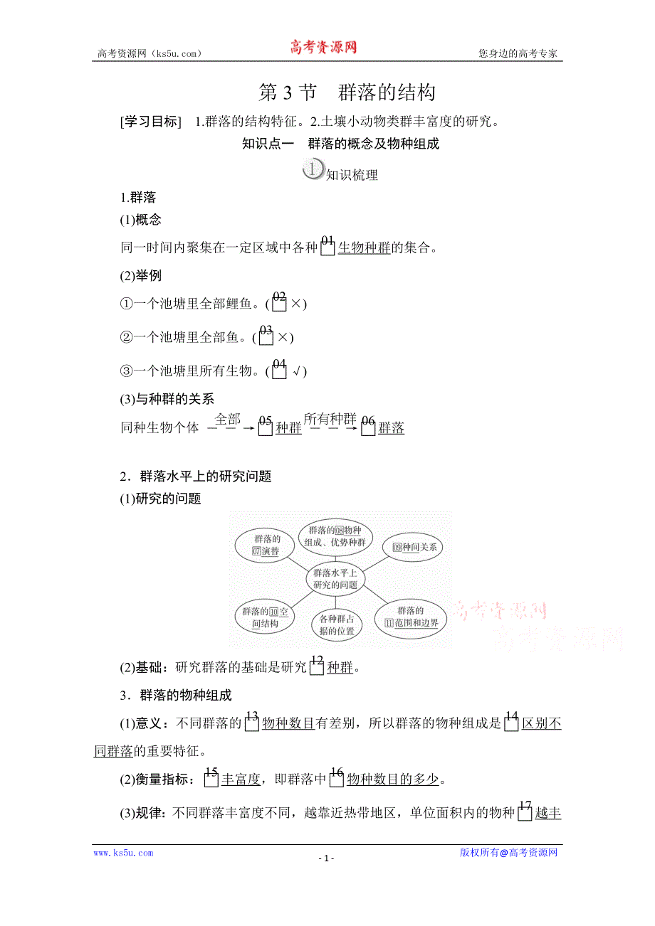 2020秋高二生物人教版必修3学案：第4章 第3节 群落的结构 WORD版含解析.doc_第1页