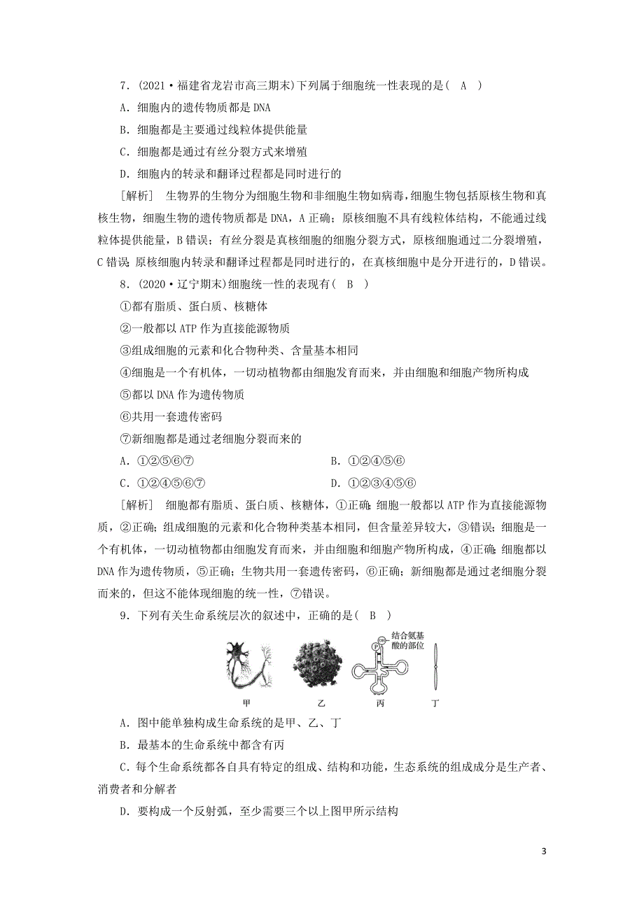 2022届高考生物一轮复习 第2单元 细胞的基本结构与物质交换 第1讲 多种多样的细胞练习（含解析）新人教版必修1.doc_第3页