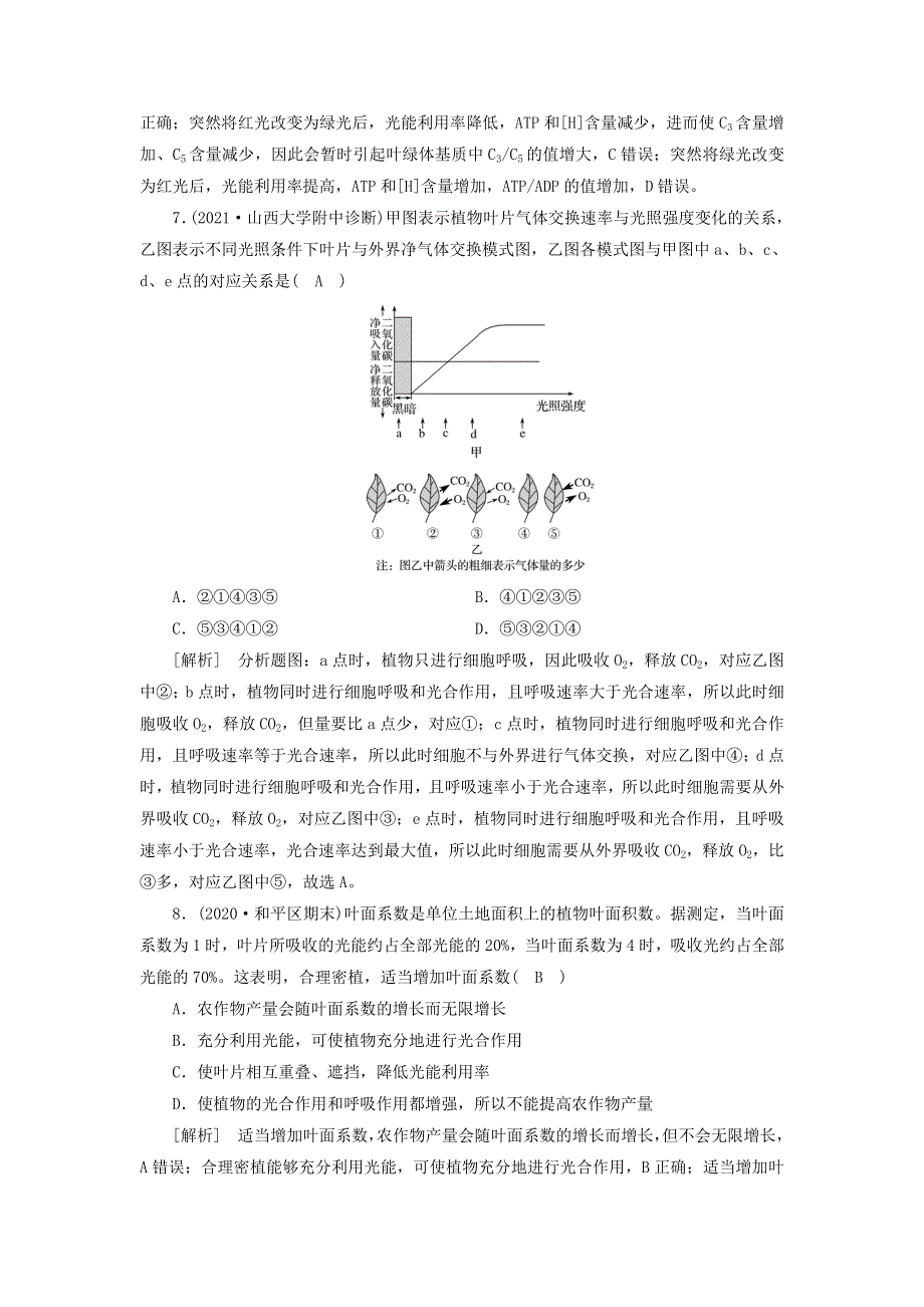 2022届高考生物一轮复习 第3单元 细胞的能量供应和利用 第3讲 能量之源——光与光合作用练习（含解析）新人教版必修1.doc_第3页