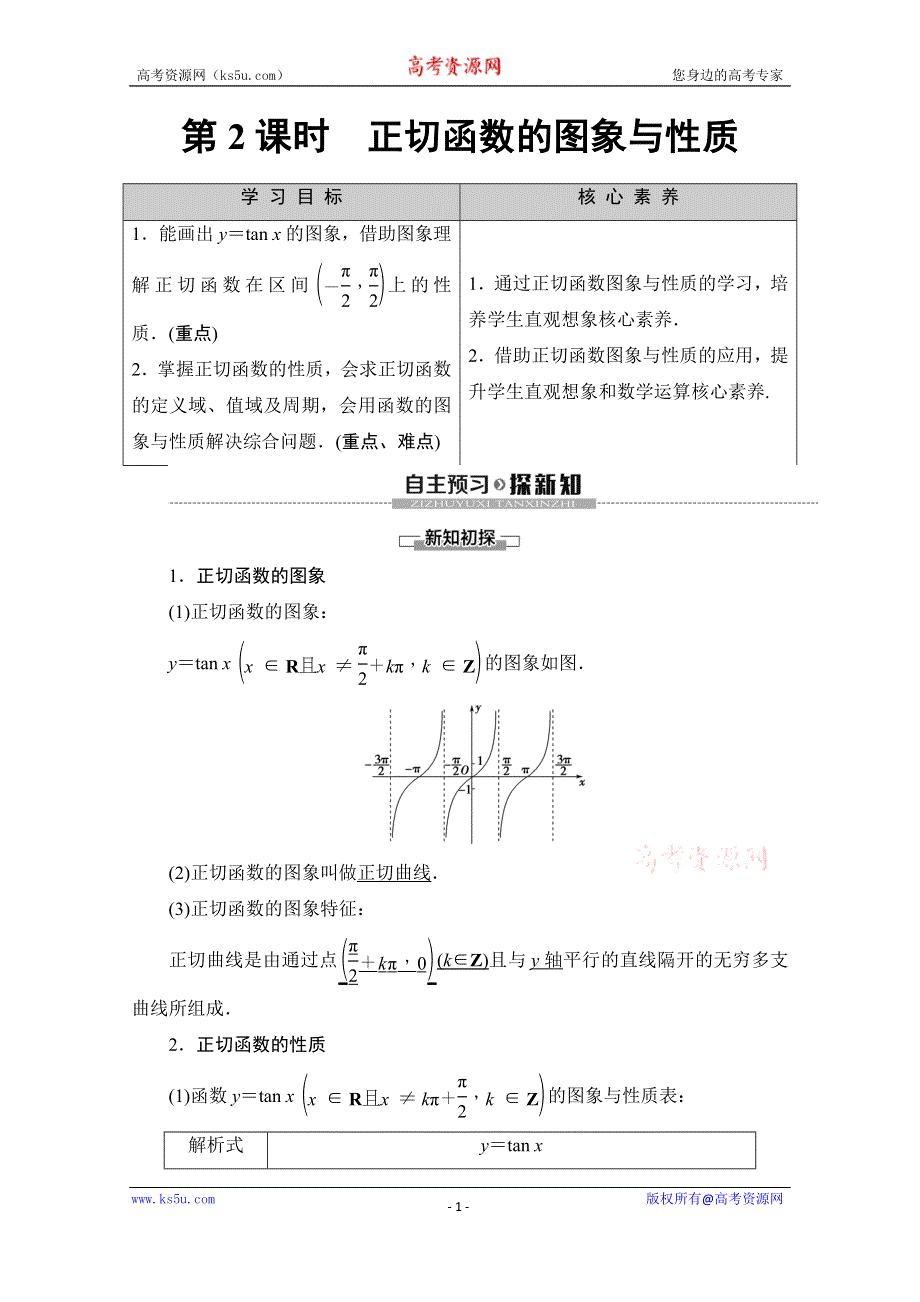 2019-2020学年人教B版数学必修四讲义：第1章 1-3 1-3-2　第2课时　正切函数的图象与性质 WORD版含答案.doc_第1页