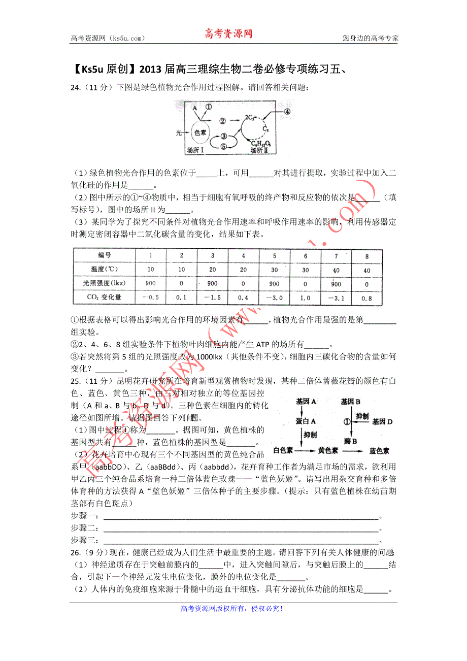 《原创》2013届高三理综生物二卷必修专项练习五、六.doc_第1页