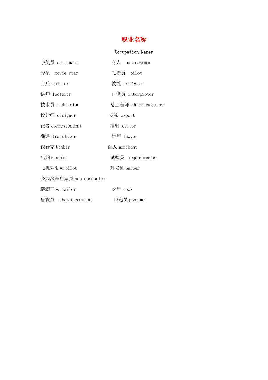 六年级英语上册 职业名称 人教PEP版.doc_第1页