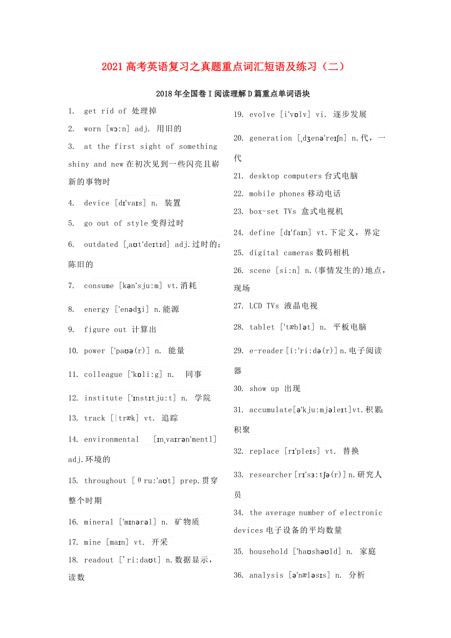 2021届高考英语复习之真题重点词汇短语及练习（二）.doc_第1页