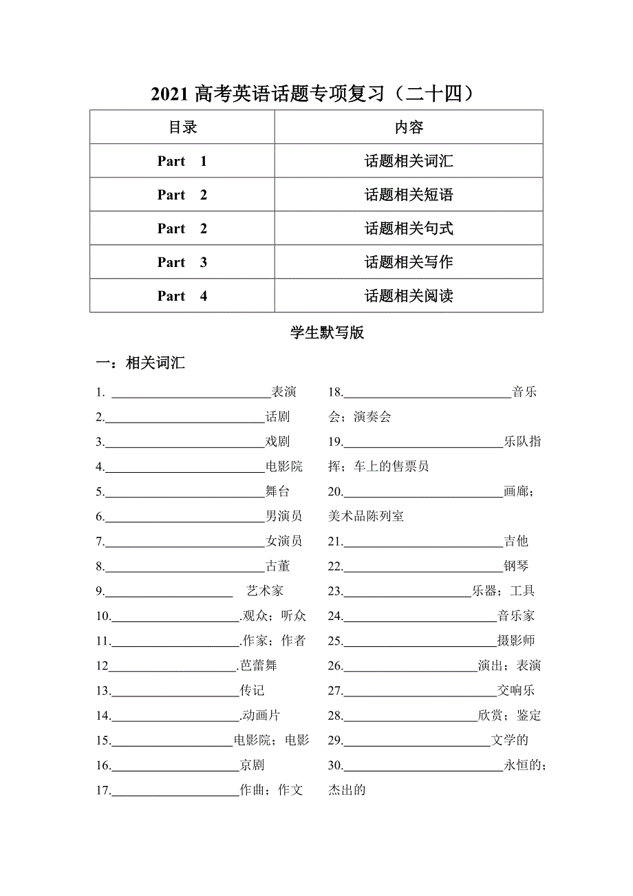 2021届高考英语二轮复习话题专项复习（二十四） WORD版含解析.doc_第1页