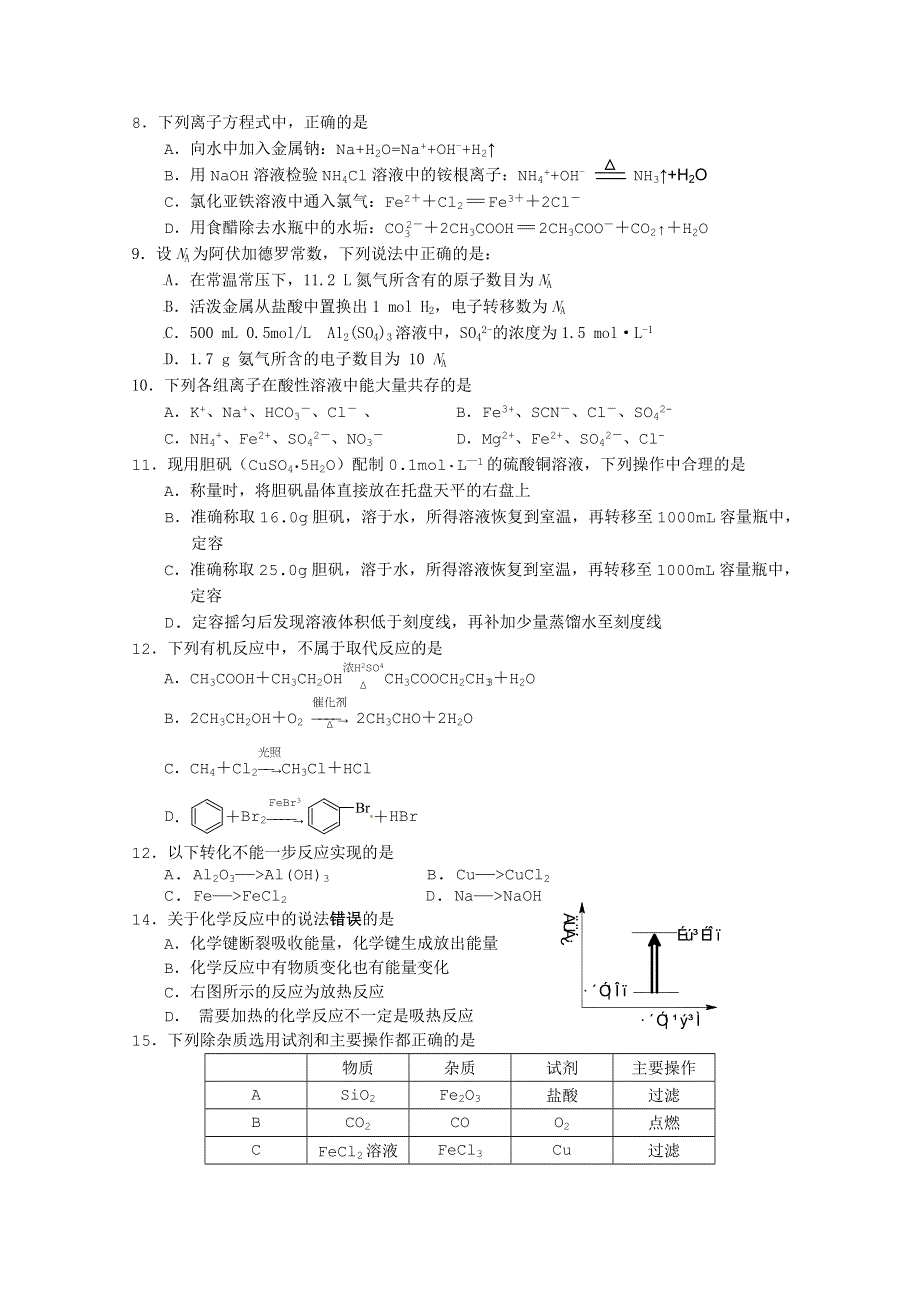 2012年江苏省泰州中学高二学业水平测试模拟试卷（2） 化学 无答案.doc_第2页