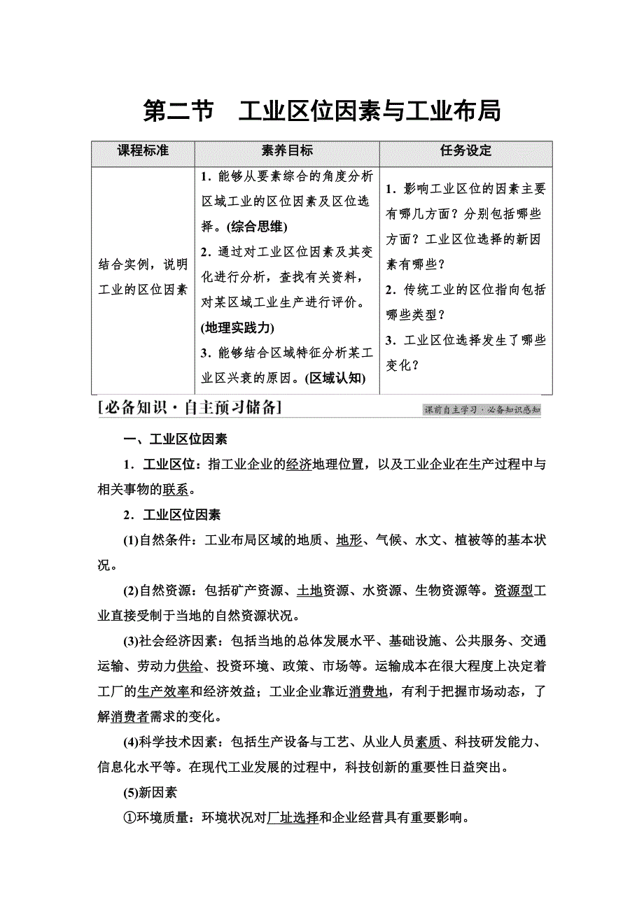 新教材2021-2022学年湘教版地理必修第二册学案：第3章 第2节　工业区位因素与工业布局 WORD版含解析.doc_第1页