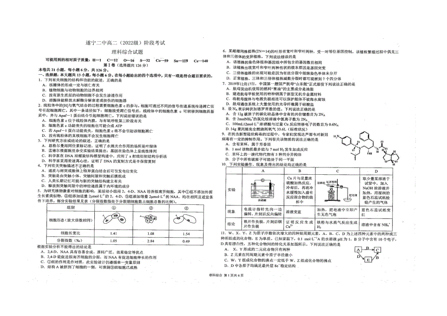 四川省遂宁二中2020-2021学年高二上学期阶段考试理综试卷 扫描版含答案.doc_第1页