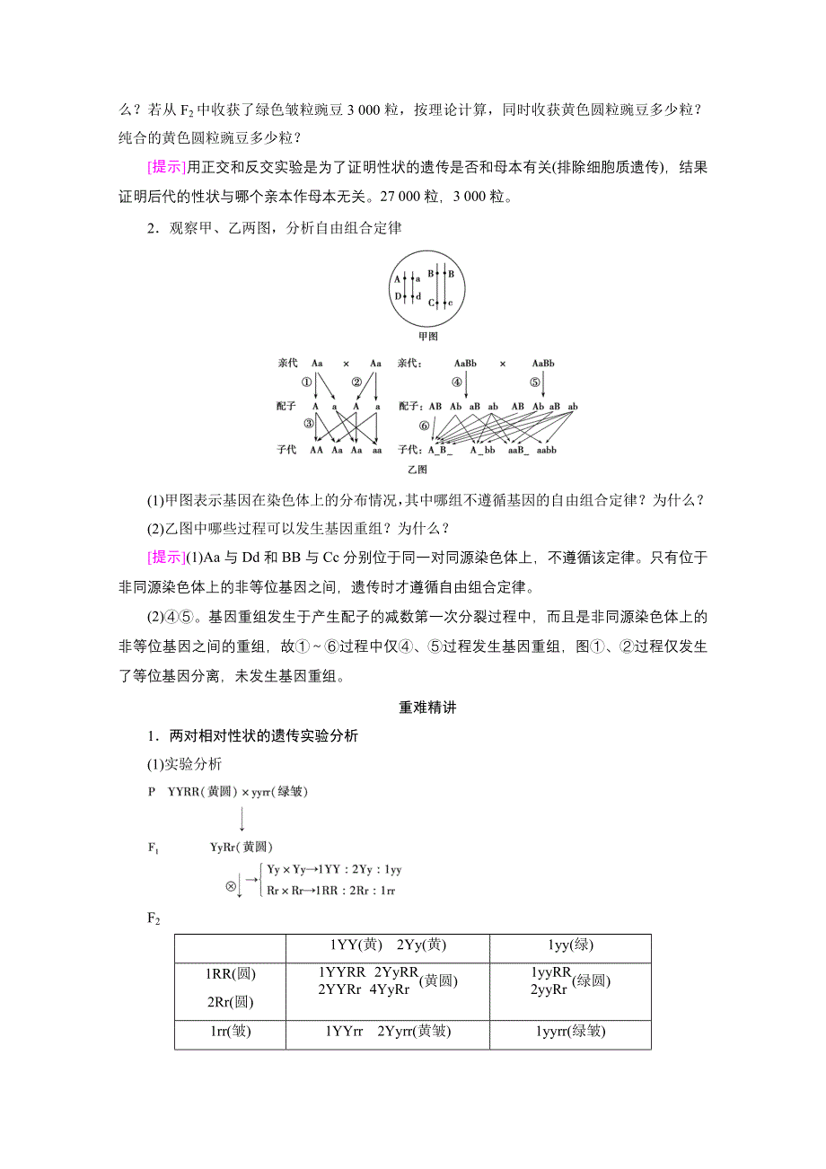 2022届高考生物（人教版）一轮总复习学案：必修2 第一单元 第2讲　孟德尔豌豆杂交实验（二） WORD版含答案.doc_第3页