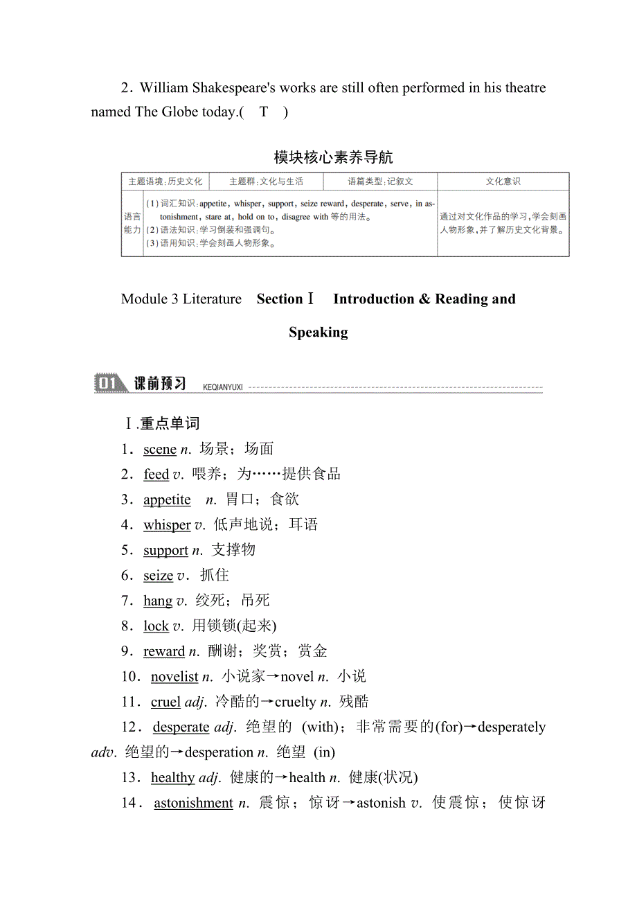 2020秋高二英语外研版选修7学案：MODULE 3 LITERATURE SECTIONⅠ　INTRODUCTION & READING AND SPEAKING WORD版含解析.doc_第2页