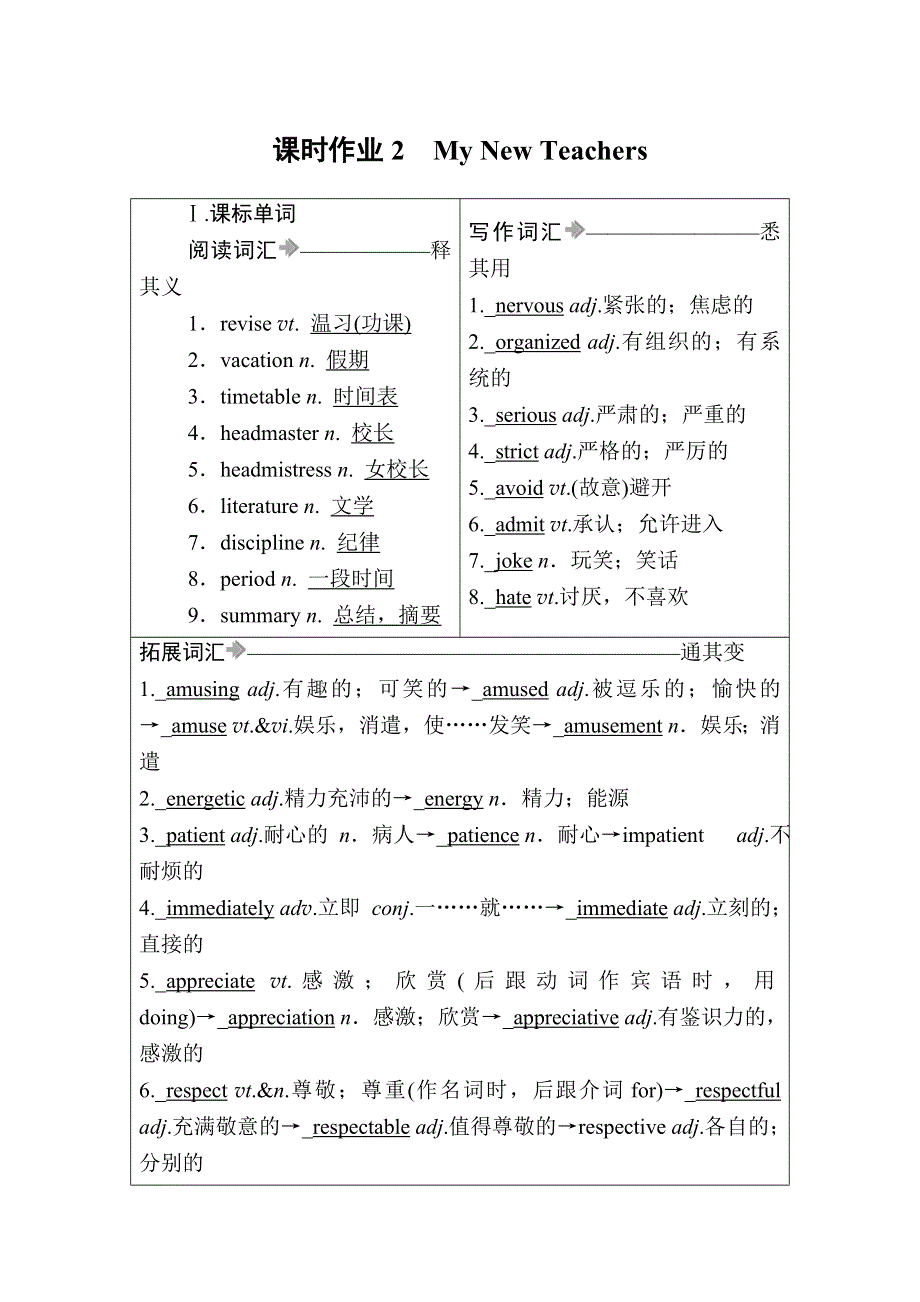 2021届高考英语调研大一轮复习外研版精练：必修1 课时作业2A WORD版含答案.doc_第1页