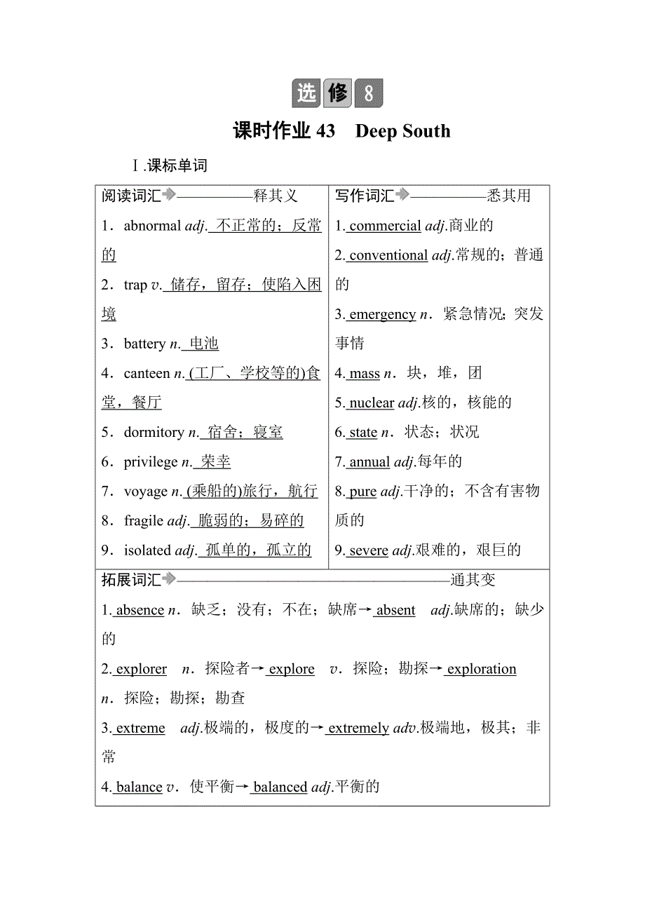 2021届高考英语调研大一轮复习外研版精练：必修8 课时作业43A WORD版含答案.doc_第1页