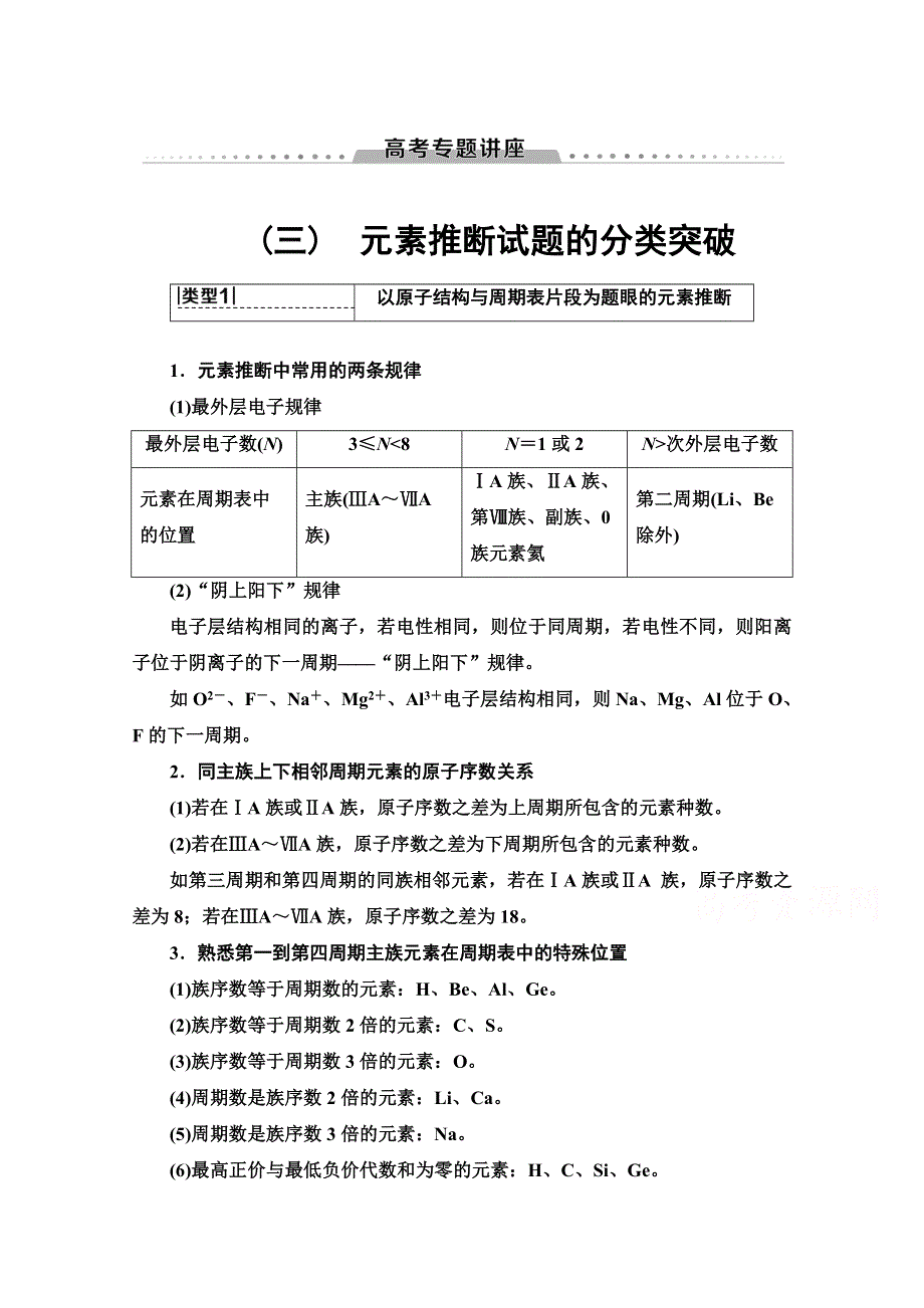 2022届高考统考化学人教版一轮复习教师用书：第1部分 高考专题讲座 3　元素推断试题的分类突破 WORD版含解析.doc_第1页