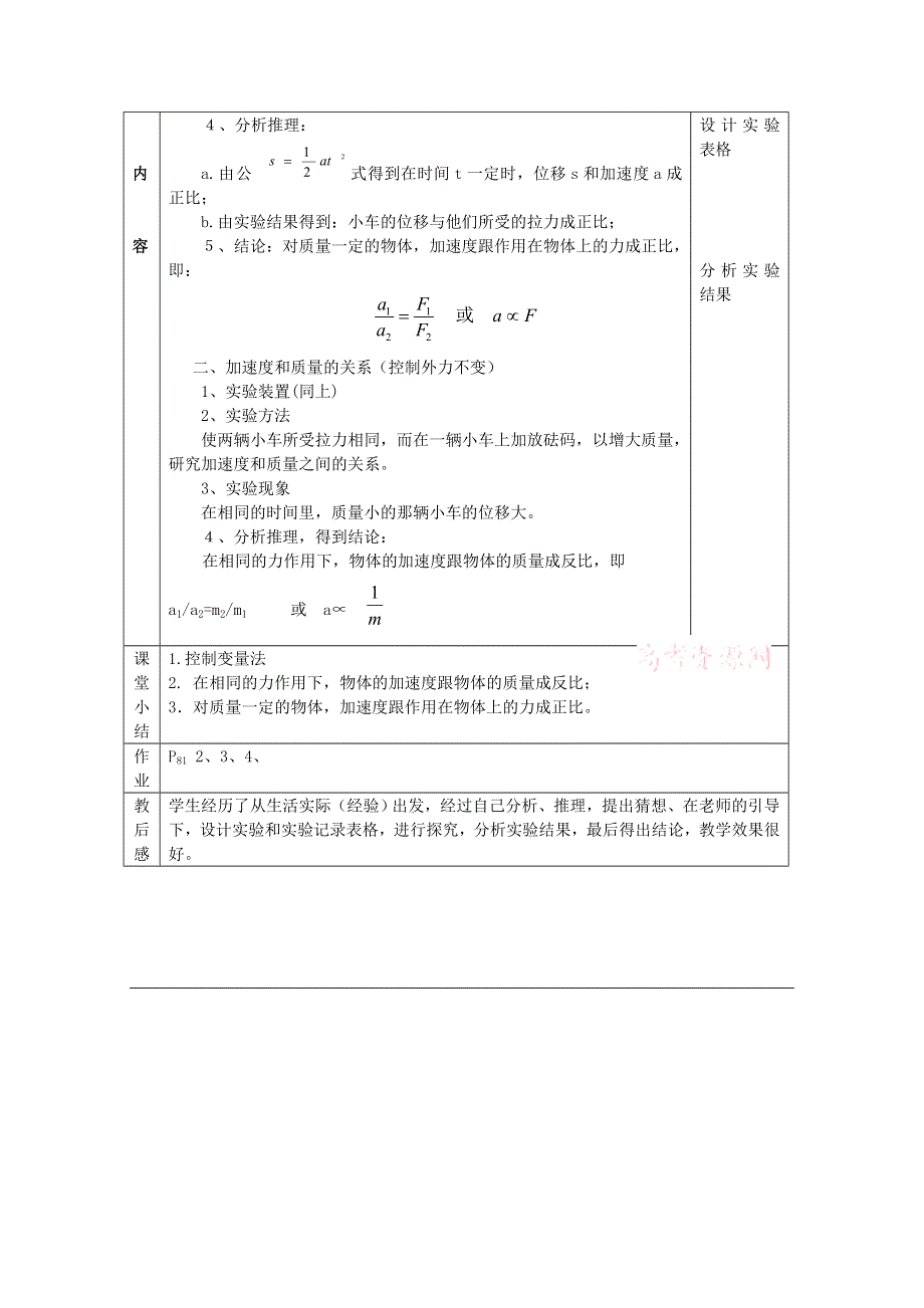 2014-2015学年高一物理（粤教版）必修1教案：4-2《影响加速度的因素》（2）.doc_第2页