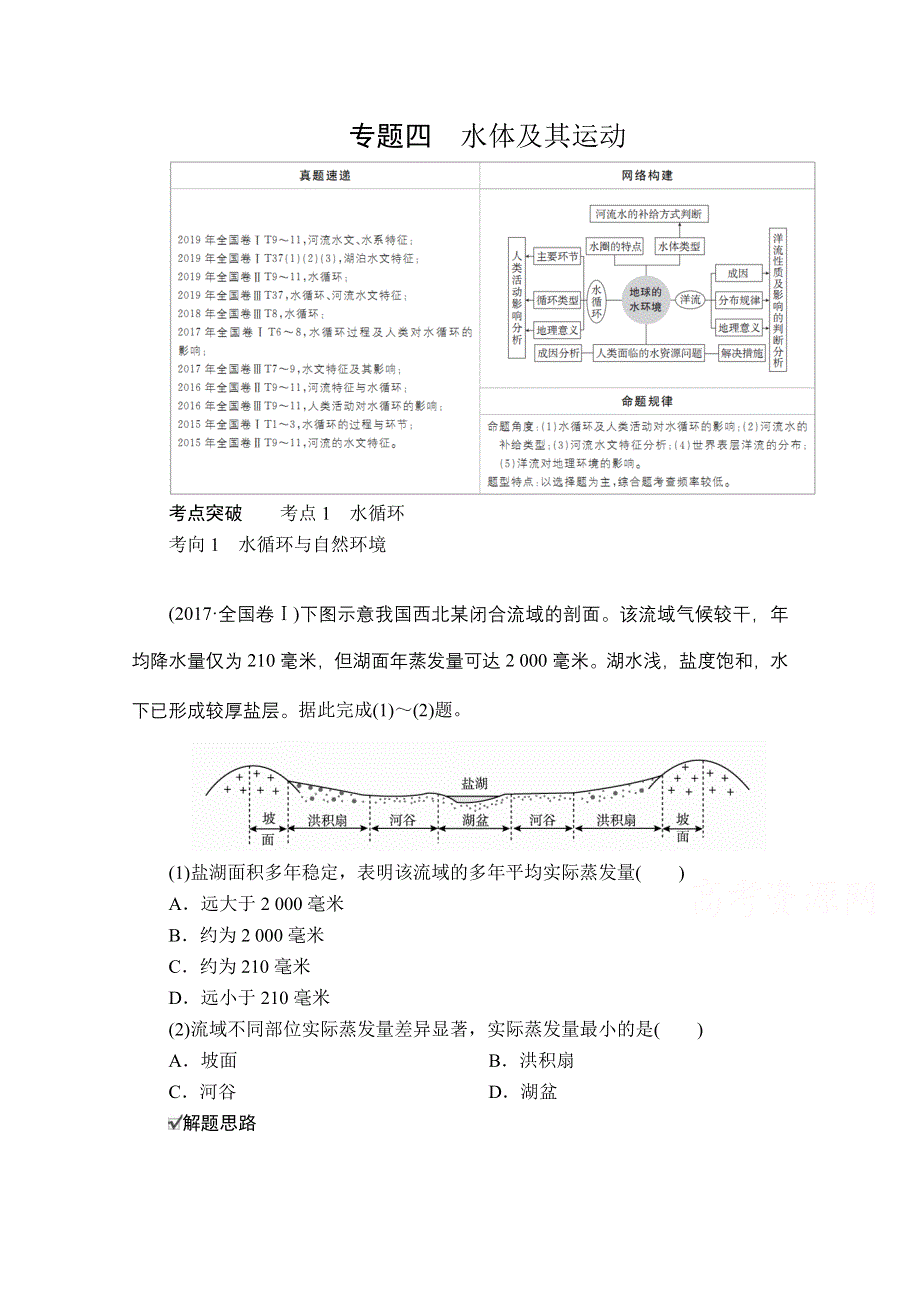 2020级届高考地理大二轮专题复习冲刺地理（经典版）教师用书 习题：第一编 专题四 水体及其运动 WORD版含解析.doc_第1页