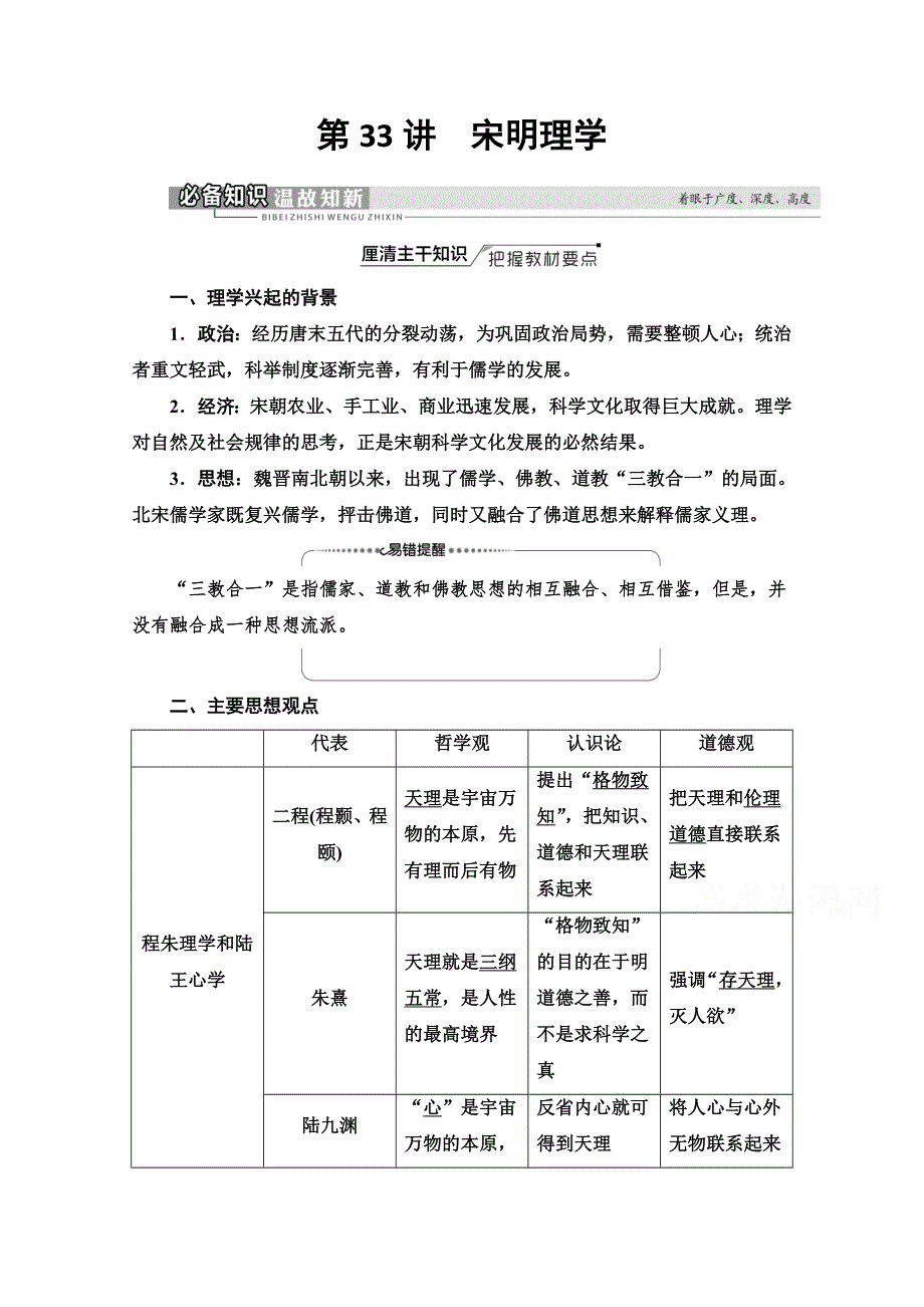 2022届高考统考历史人教版一轮复习教师用书：模块3 第11单元 第33讲　宋明理学 WORD版含解析.doc_第1页