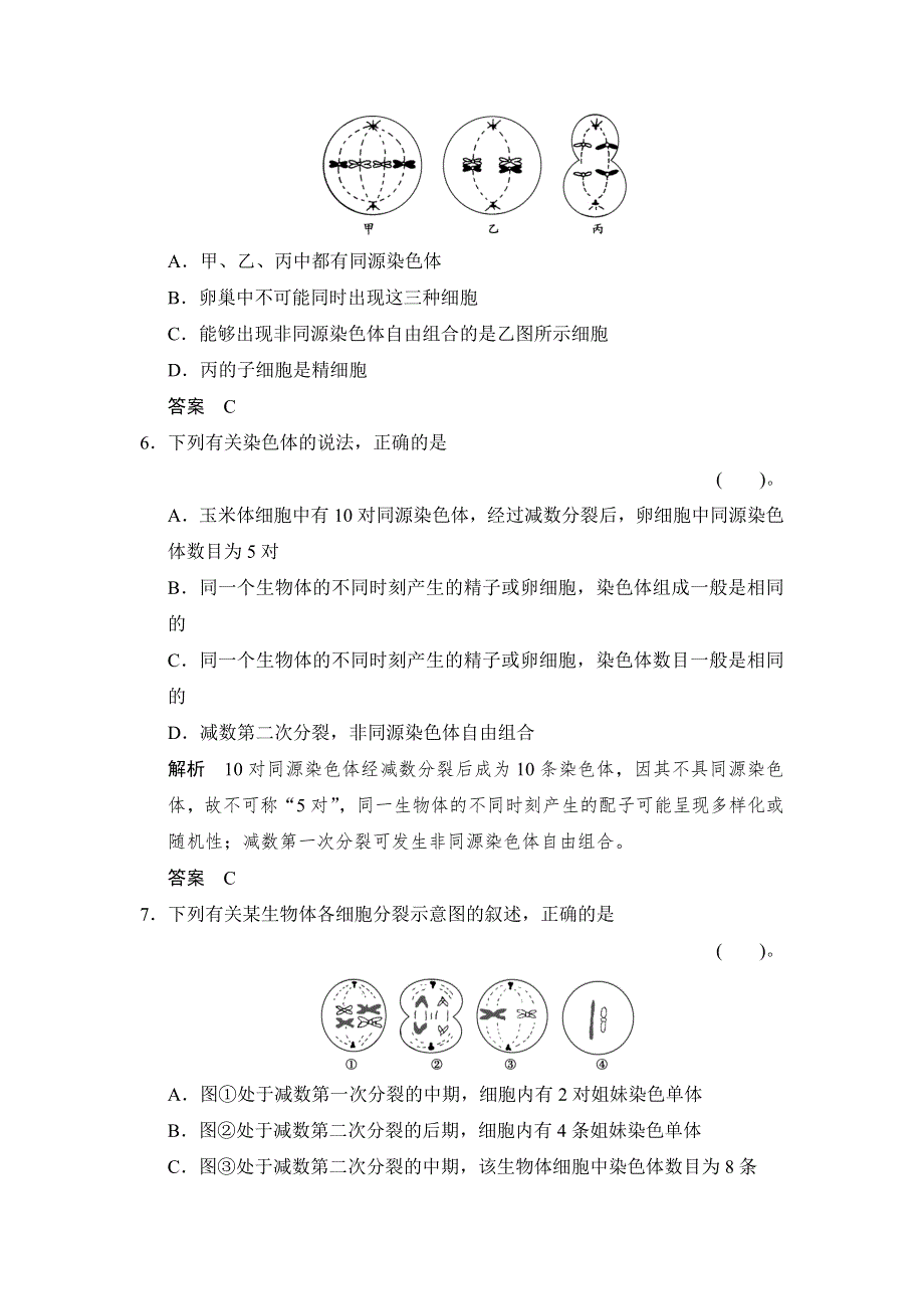 2014-2015学年高一生物人教版必修2课时规范训练：2-1 减数分裂和受精作用 第2课时 WORD版含解析.doc_第3页