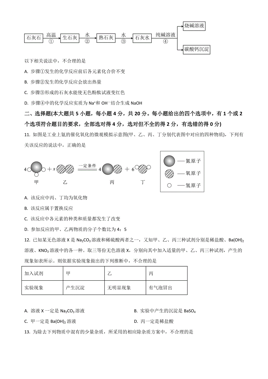 山东省济南市2022-2023学年高一上学期9月开学考试化学试题 WORD版含答案.doc_第3页