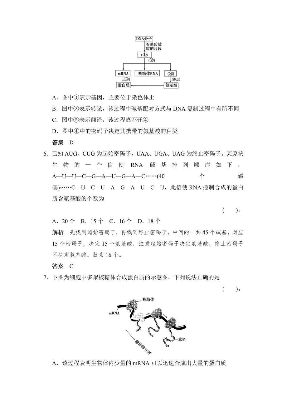 2014-2015学年高一生物人教版必修2课时规范训练：4-1 基因指导蛋白质的合成 WORD版含解析.doc_第3页