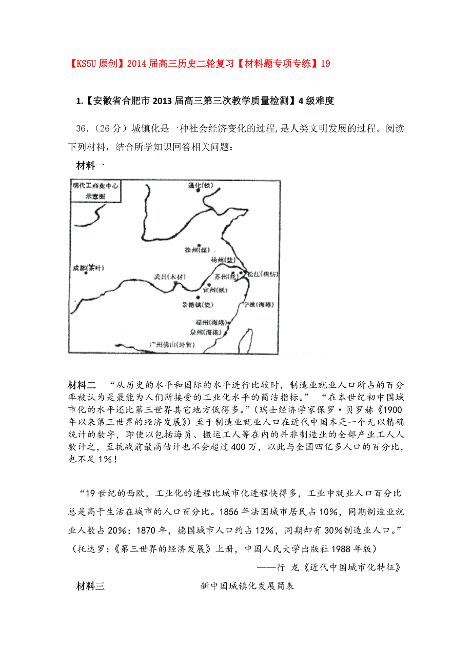 《原创》2014届高三历史二轮复习《材料题专项专练》19.doc_第1页
