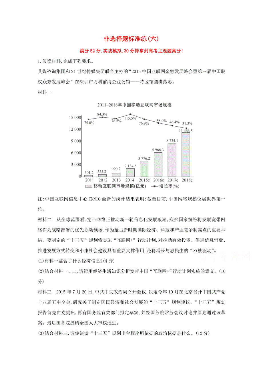 2016届高考政治二轮复习专练：非选择题标准练（六）WORD版含答案.doc_第1页