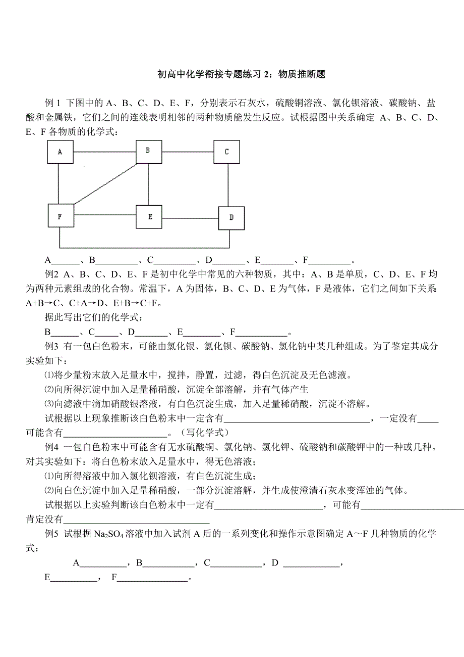 初高中化学衔接专题练习2：物质推断题.doc_第1页