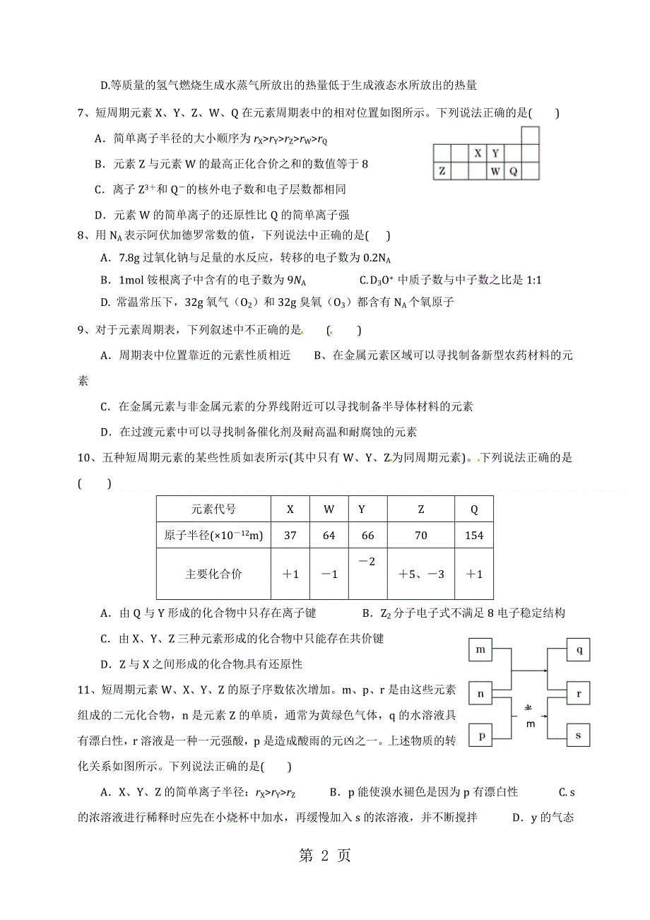 四川省井研中学2017-2018学年高一4月月考化学试题.doc_第2页