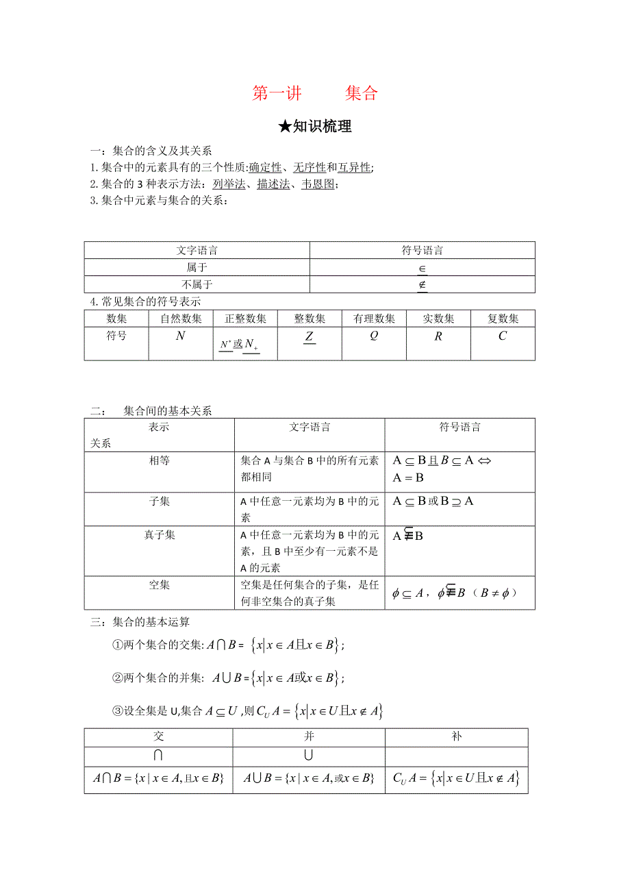 2012年高三数学一轮复习资料第一章 集合与函数概念第一讲 集合.doc_第1页