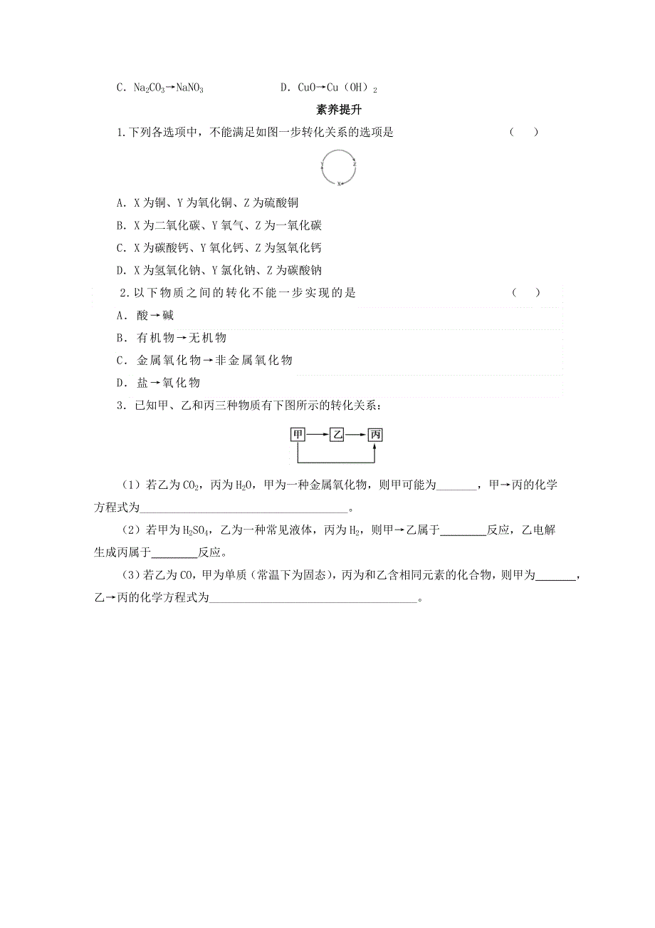 2020-2021学年新教材高中化学 第一章 物质及其变化 第一节 第2课时 物质的转化课后精练（含解析）新人教版必修1.doc_第2页