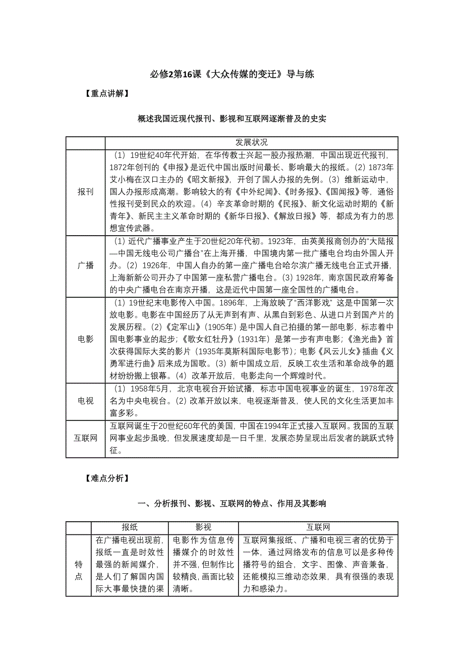 2012年高一历史试题：第16课《大众传媒的变迁》导与练（新人教版必修2）.doc_第1页