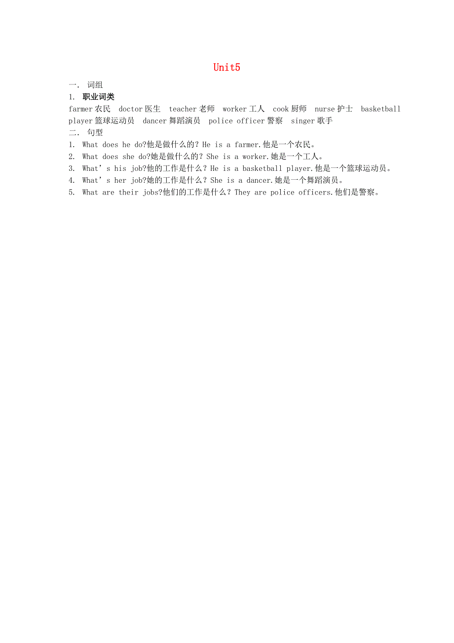 六年级英语下册 Unit 5 Occupation知识点汇总 闽教版（三起）.doc_第1页