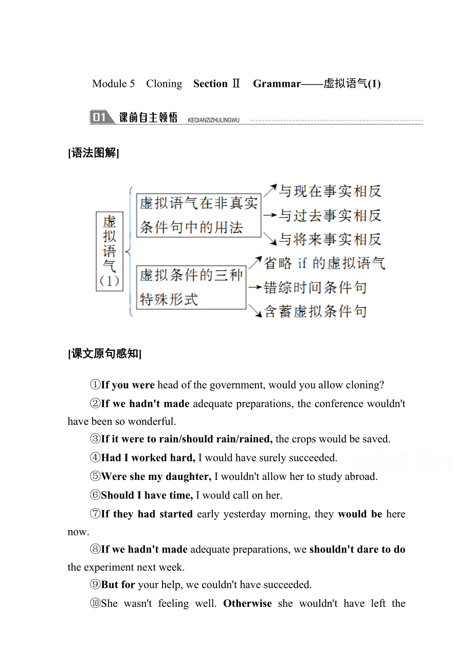 2020秋高二英语外研版选修6学案：MODULE 5　CLONING SECTION Ⅱ　GRAMMAR——虚拟语气（1） WORD版含解析.doc_第1页