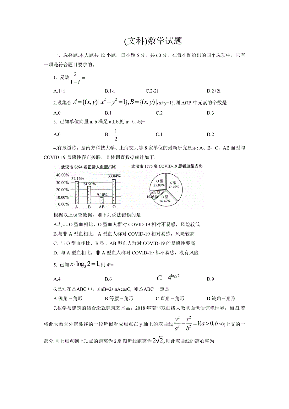 四川省遂宁市射洪中学2020届高三下学期4月模拟考试数学（文）试卷 WORD版含答案.doc_第1页