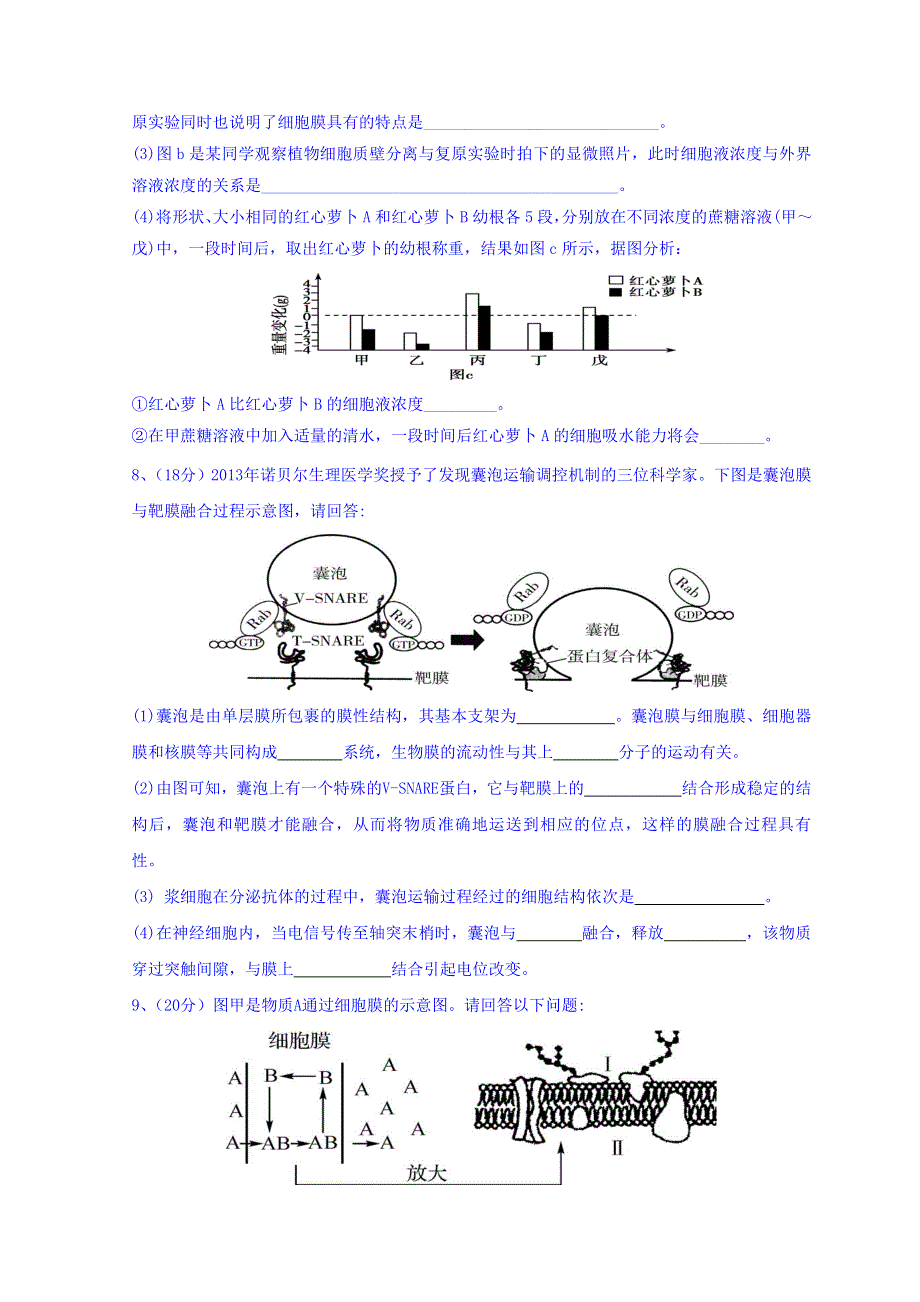 广东省惠阳区中山中学高三生物总复习单元再考卷：必修一（1-4章） WORD版缺答案.doc_第3页