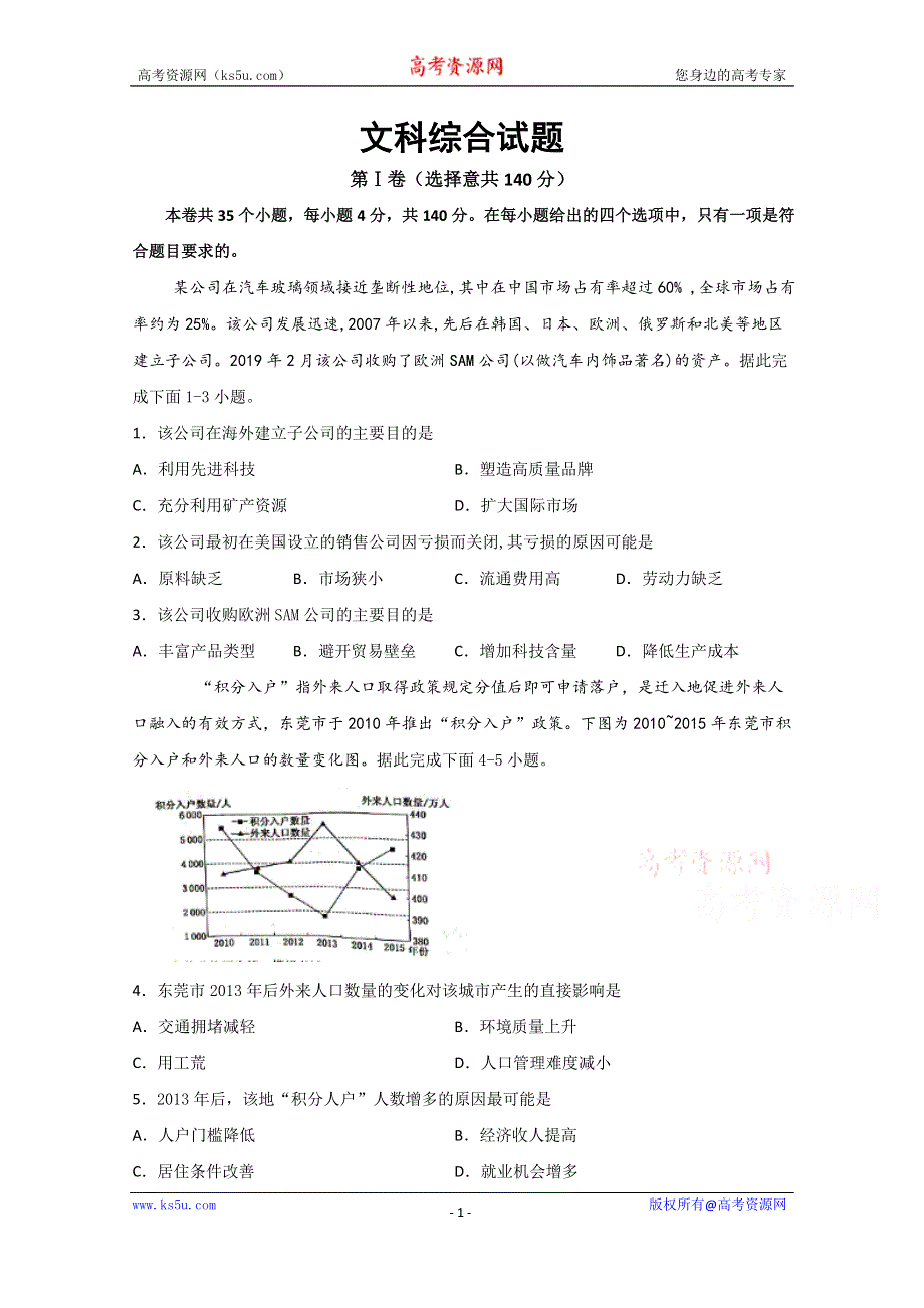 四川省遂宁市射洪中学2020届高三第一次高考模拟考试文科综合 WORD版含答案.doc_第1页