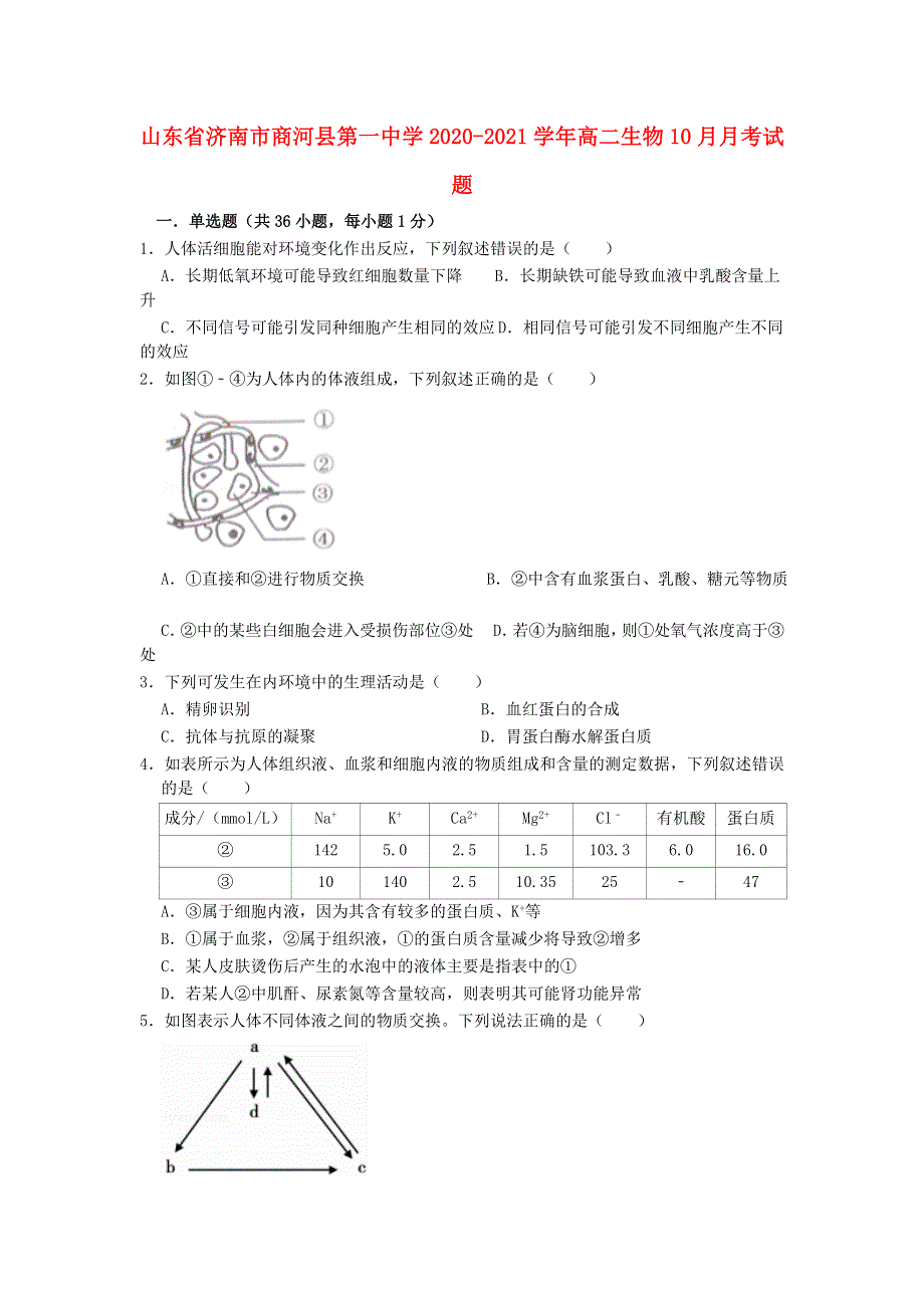 山东省济南市商河县第一中学2020-2021学年高二生物10月月考试题.doc_第1页