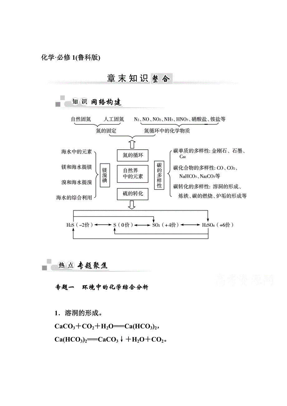 2014-2015学年高中化学章末知识整合（鲁科版必修一）第三章.doc_第1页