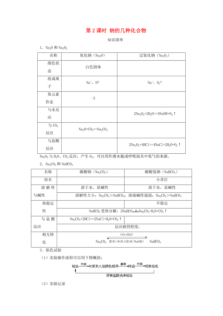 2020-2021学年新教材高中化学 第二章 海水中的重要元素——钠和氯 第一节 第2课时 钠的几种化合物课时速练（含解析）新人教版必修1.doc_第1页