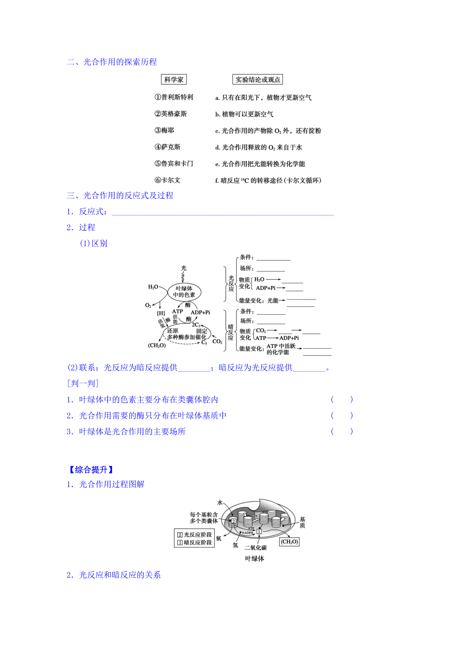 广东省惠阳区中山中学高三生物总复习学案：5-4《光合作用》（1） WORD版缺答案.doc_第2页